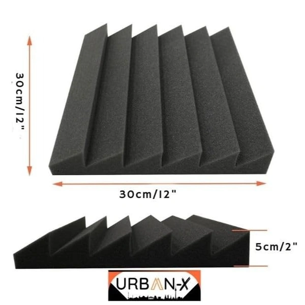 Urban X URBAN-X T-Wedge Soundproofing Studio Acoustic Foam 1'x1' - 2 Inches 50D High Density, Soundproof Foam, Noise Reduction Panels, Echo Absorption (Black - Self Adhesive) - Black, Set of 108