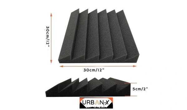 Urban-X URBAN-X T-Wedge Soundproofing Studio Acoustic Foam 1'x1' - 2 Inches 50D High Density, Soundproof Foam, Noise Reduction Panels, Echo Absorption - Set of 18, Black