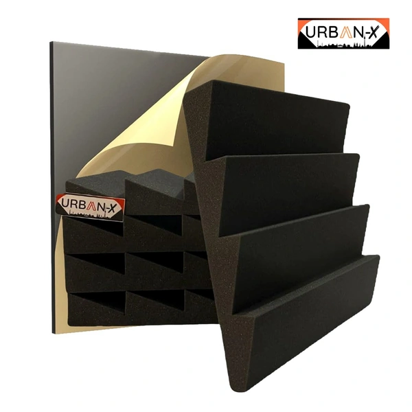 Urban X URBAN-X T-Wedge Soundproofing Studio Acoustic Foam 1'x1' - 2 Inches 50D High Density, Soundproof Foam, Noise Reduction Panels, Echo Absorption (Black - Self Adhesive) - Black, Set of 108