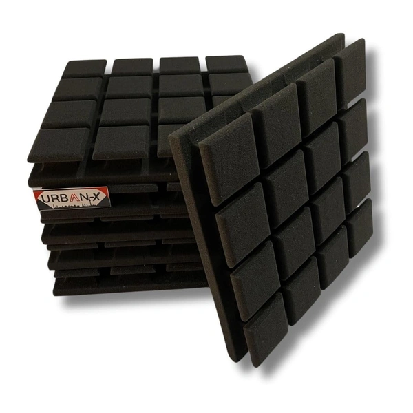 Urban-X URBAN-X Turbo Soundproofing Studio Acoustic Foam 1'x1' - 2 Inches 50D High Density, Soundproof Foam, Noise Reduction Panels, Echo Absorption - Set of 72, Black