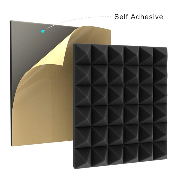 Urban-X URBAN-X® Pyramid Soundproofing Studio Acoustic Foam 1'x1' ft. - 2 Inches 50D High Density, Soundproof Foam, Noise Reduction Panels, Echo Absorption - Set of 144, Black, Self Adhesive