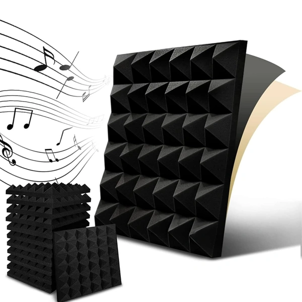 Urban-X URBAN-X® Pyramid Soundproofing Studio Acoustic Foam 1'x1' ft. - 2 Inches 50D High Density, Soundproof Foam, Noise Reduction Panels, Echo Absorption - Set of 144, Black, Self Adhesive