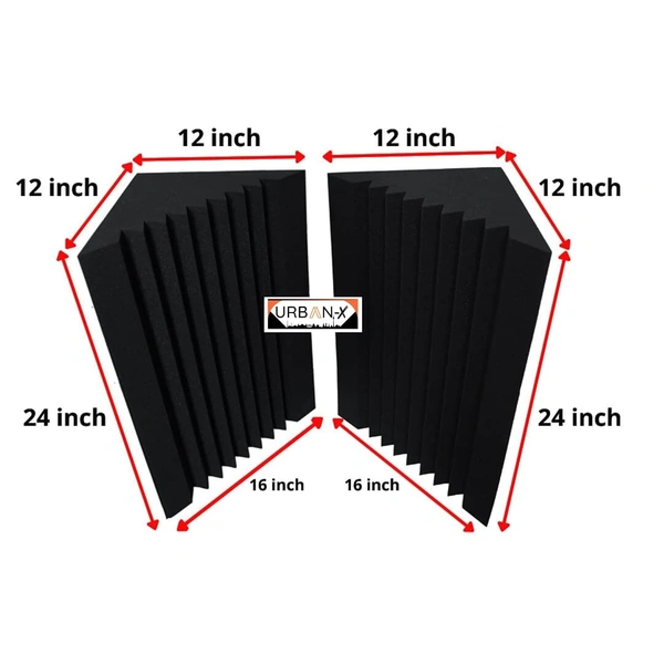 Urban-X URBAN-X Bass Traps Soundproofing Studio Acoustic Foams 12"x12"x24" 50D High Density, Soundproof Foam, Noise Reduction Panels, Echo Absorption - Set of 14, Black