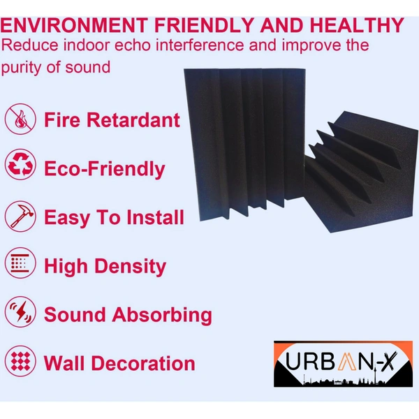 URBAN-X Bass Traps Soundproofing Studio Acoustic Foams 12"x12"x24" 50D High Density, Soundproof Foam, Noise Reduction Panels, Echo Absorption Black - Black, Set of 2