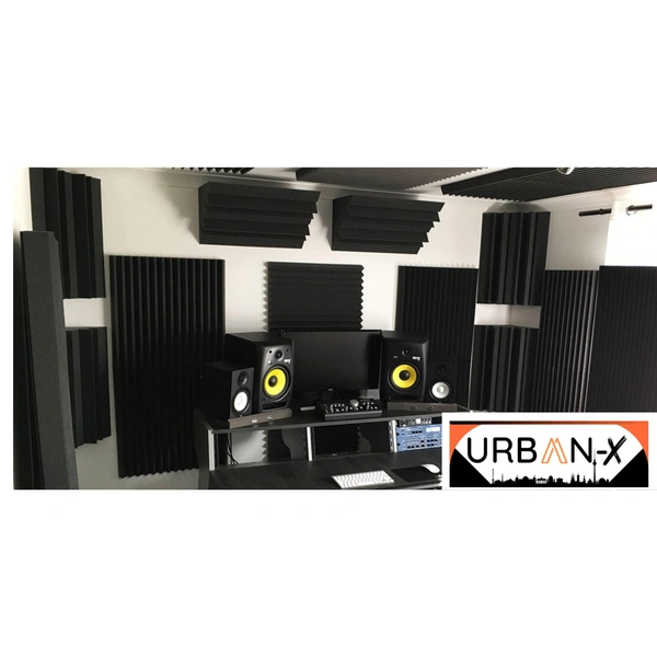 URBAN-X Bass Traps Soundproofing Studio Acoustic Foams 12"x12"x24" 50D High Density, Soundproof Foam, Noise Reduction Panels, Echo Absorption Black - Black, Set of 2