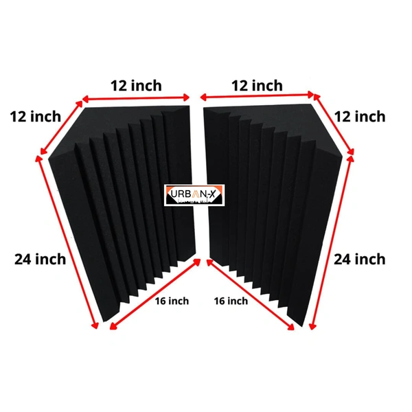 URBAN-X Bass Traps Soundproofing Studio Acoustic Foams 12"x12"x24" 50D High Density, Soundproof Foam, Noise Reduction Panels, Echo Absorption Black - Black, Set of 2