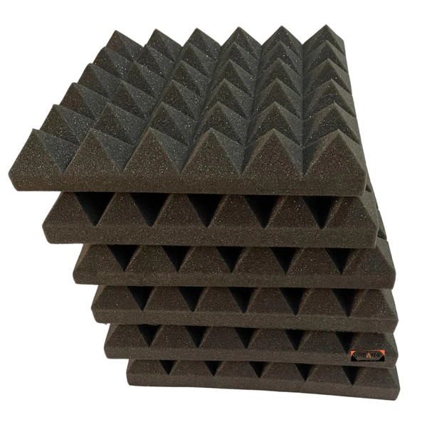URBAN-X Pyramid Soundproofing Studio Acoustic Foam 1'x1' - 2 Inches 32D -45mm High Density, Soundproof Foam, Noise Reduction Panels, Echo Absorption (2.0) - Black, Set of 6