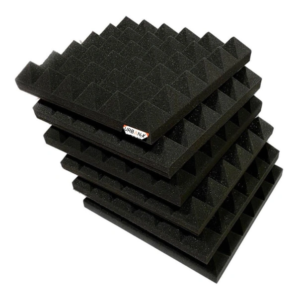 URBAN-X Pyramid Soundproofing Studio Acoustic Foam 1'x1' - 2 Inches 50D High Density, Soundproof Foam, Noise Reduction Panels, Echo Absorption (Black) - 50mm - Black, Set of 72