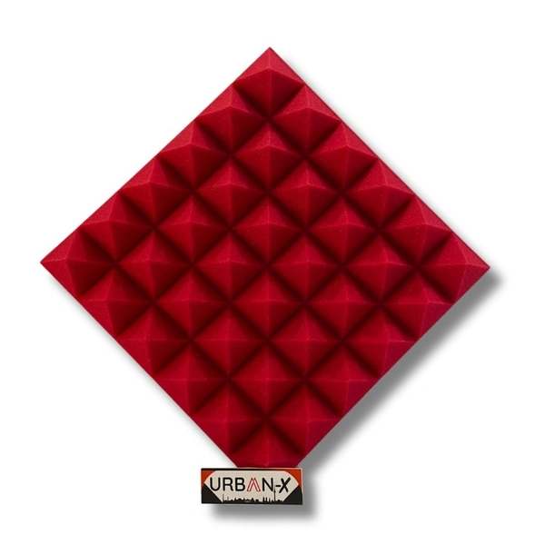 URBAN-X Pyramid Soundproofing Studio Acoustic Foam 1'x1' - 2 Inches 50D High Density, Soundproof Foam, Noise Reduction Panels, Echo Absorption (Red) - 50mm - Red, Set of 108