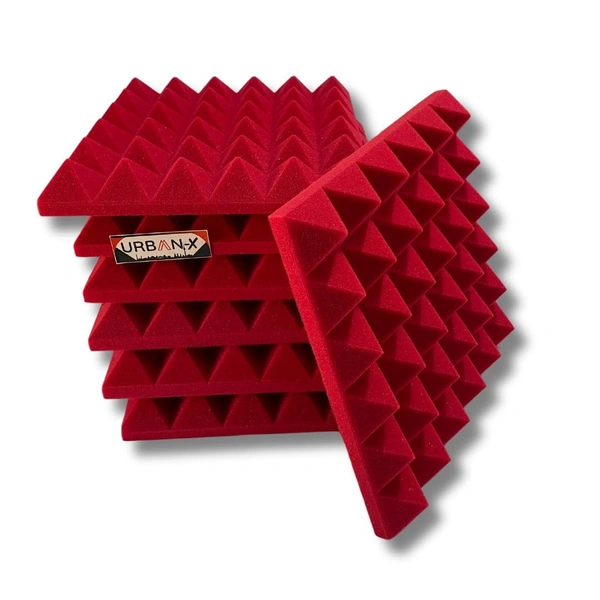 URBAN-X Pyramid Soundproofing Studio Acoustic Foam 1'x1' - 2 Inches 50D High Density, Soundproof Foam, Noise Reduction Panels, Echo Absorption (Red) - 50mm - Red, Set of 108