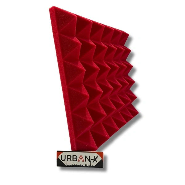 URBAN-X Pyramid Soundproofing Studio Acoustic Foam 1'x1' - 2 Inches 50D High Density, Soundproof Foam, Noise Reduction Panels, Echo Absorption (Red) - 50mm - Red, Set of 108