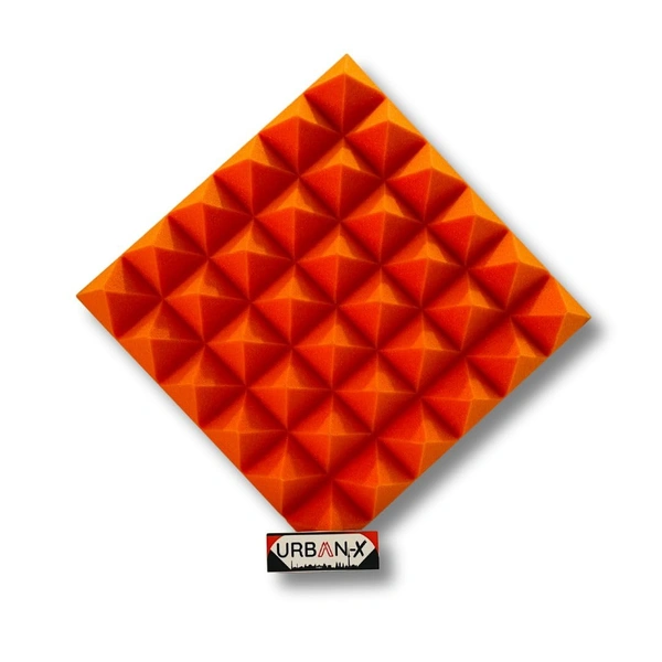 URBAN-X Pyramid Soundproofing Studio Acoustic Foam 1'x1' - 2 Inches 50D High Density, Soundproof Foam, Noise Reduction Panels, Echo Absorption (Orange) - 50mm - Orange, Set of 6
