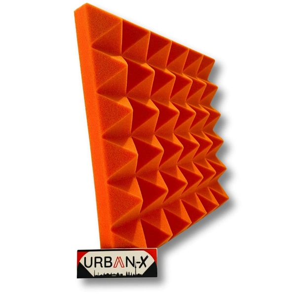URBAN-X Pyramid Soundproofing Studio Acoustic Foam 1'x1' - 2 Inches 50D High Density, Soundproof Foam, Noise Reduction Panels, Echo Absorption (Orange) - 50mm - Orange, Set of 6