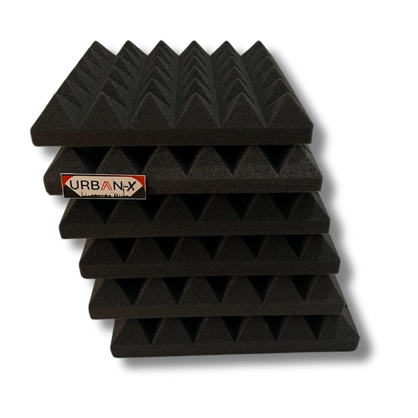 URBAN-X Pyramid Soundproofing Studio Acoustic Foam 1'x1' - 2 Inches 50D High Density, Soundproof Foam, Noise Reduction Panels, Echo Absorption (Black) - 50mm - Black, Set of 72