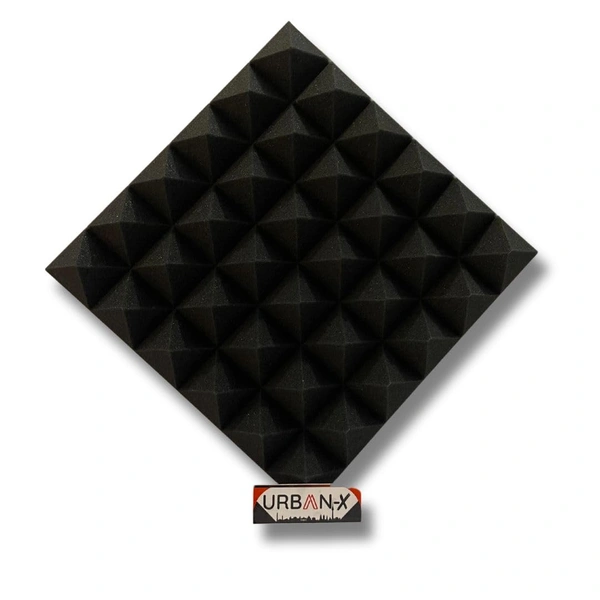 URBAN-X Pyramid Soundproofing Studio Acoustic Foam 1'x1' - 2 Inches 50D High Density, Soundproof Foam, Noise Reduction Panels, Echo Absorption (Black) - 50mm - Black, Set of 72