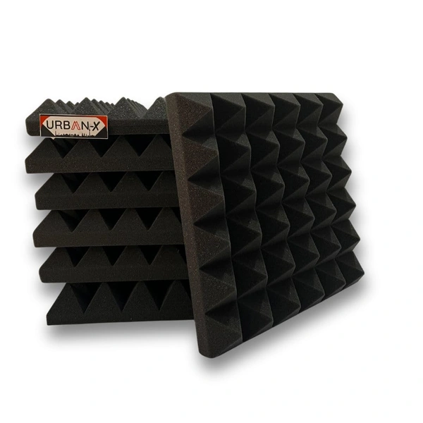 URBAN-X Pyramid Soundproofing Studio Acoustic Foam 1'x1' - 2 Inches 50D High Density, Soundproof Foam, Noise Reduction Panels, Echo Absorption (Black) - 50mm - Black, Set of 72