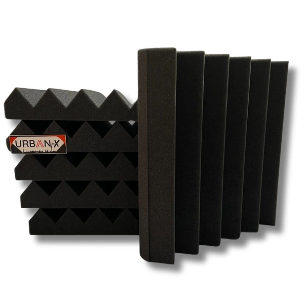 URBAN-X Wedge Soundproofing Studio Acoustic Foam 1'x1' - 2 Inches 50D High Density, Soundproof Foam, Noise Reduction Panels, Echo Absorption - Black - Black, Set of 108