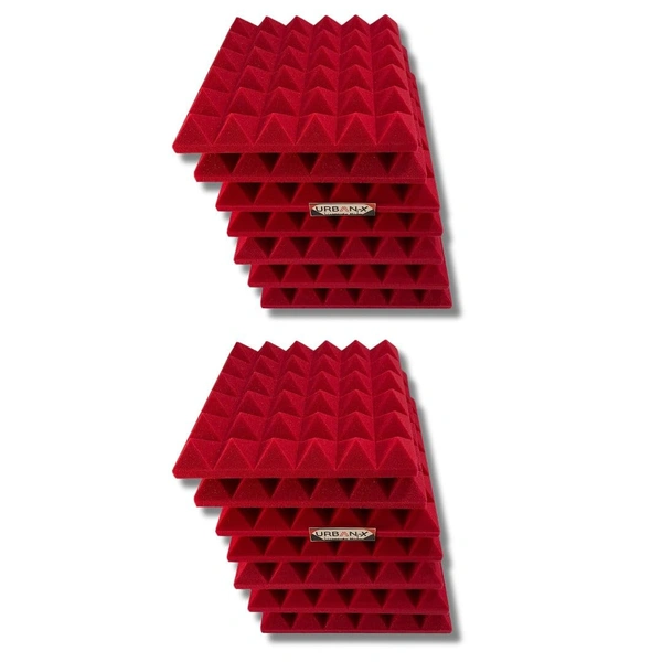 URBAN-X Pyramid Soundproofing Studio Acoustic Foam 1'x1' - 2 Inches 50D High Density, Soundproof Foam, Noise Reduction Panels, Echo Absorption (Red) - 50mm - Red, Set of 108
