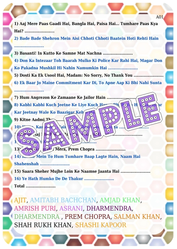 perty Bollywood theme Paper Games (list1749_1) - 12