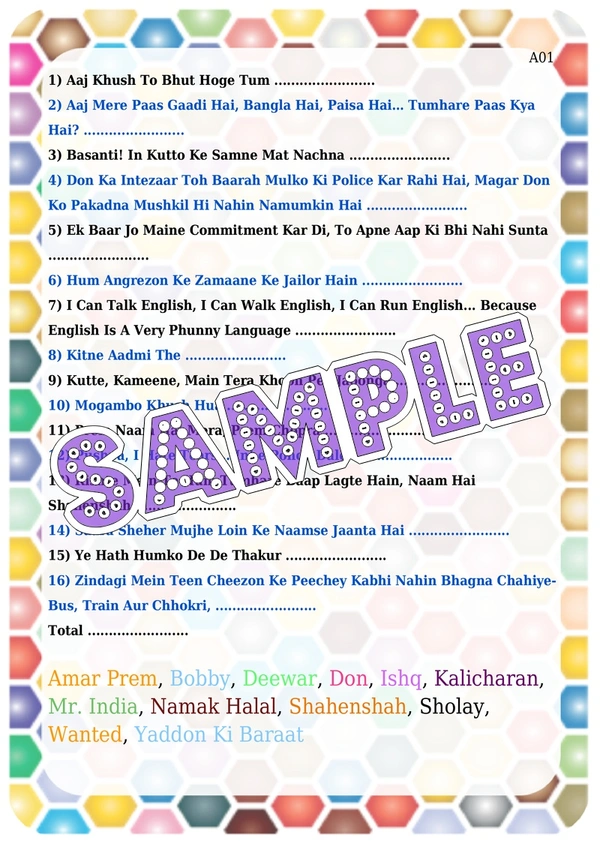 perty Bollywood theme Paper Games (list1750_1) - 12