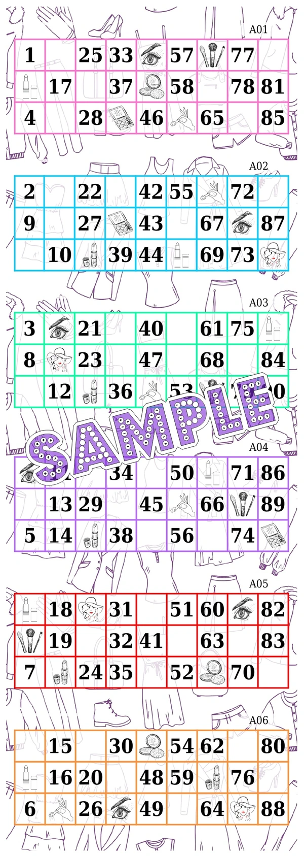 perty Fashion theme Tambola Housie (list3609) - 3.9 x 10.8