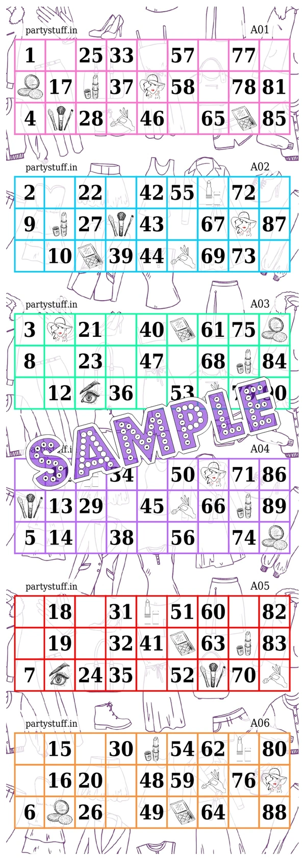 perty Fashion theme Tambola Housie (list3609) - 3.9 x 10.8