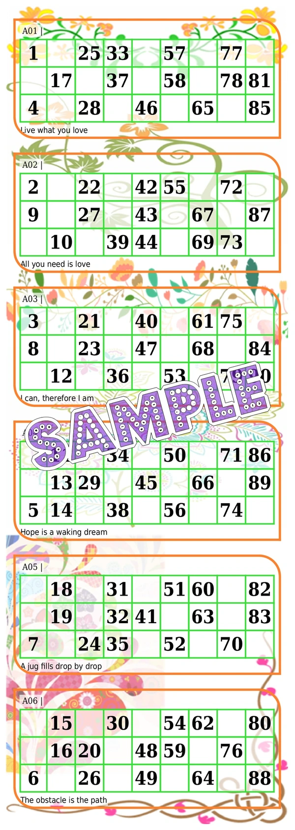 perty Floral theme Tambola Housie (list3524_1) - 3.9 x 10.8