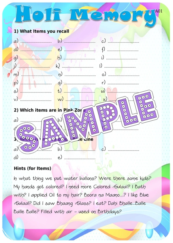 perty Holi theme Paper Games (list1511_1) - 24