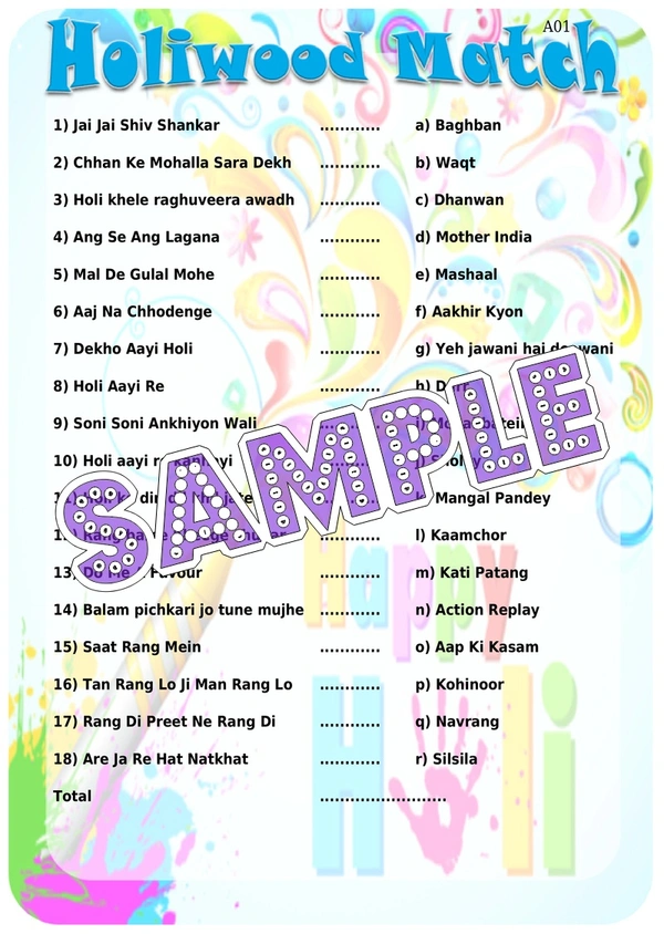 perty Holi theme Paper Games (list1516_1) - 12