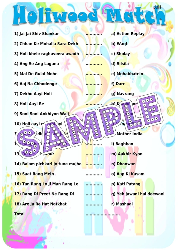 perty Holi theme Paper Games (list1551_1) - 24