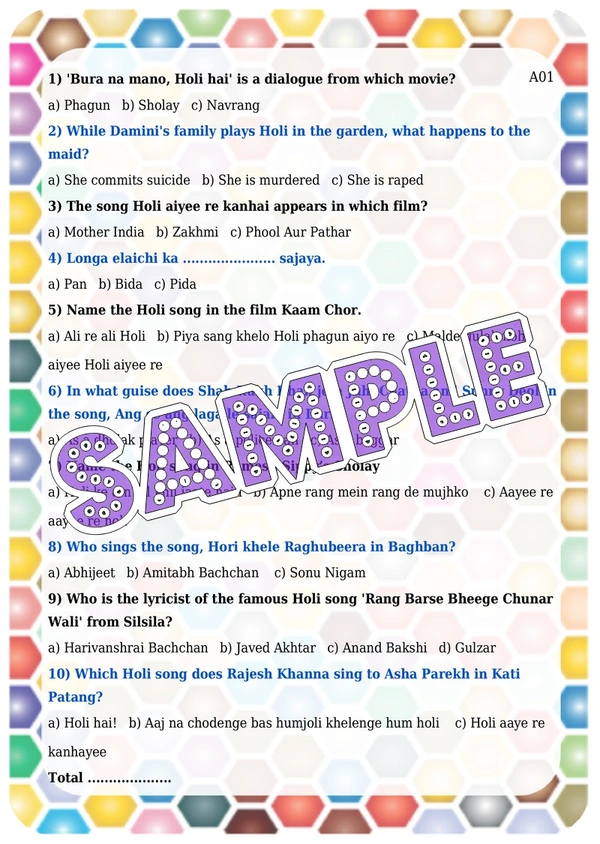 perty Holi theme Paper Games (list1656_1) - 24