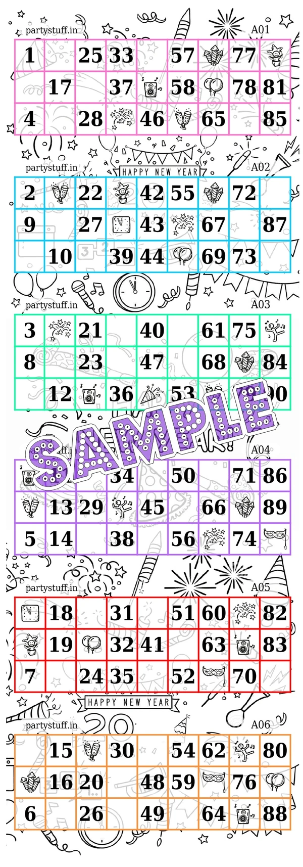 perty New Year theme Tambola Housie (list3540) - 3.9 x 10.8