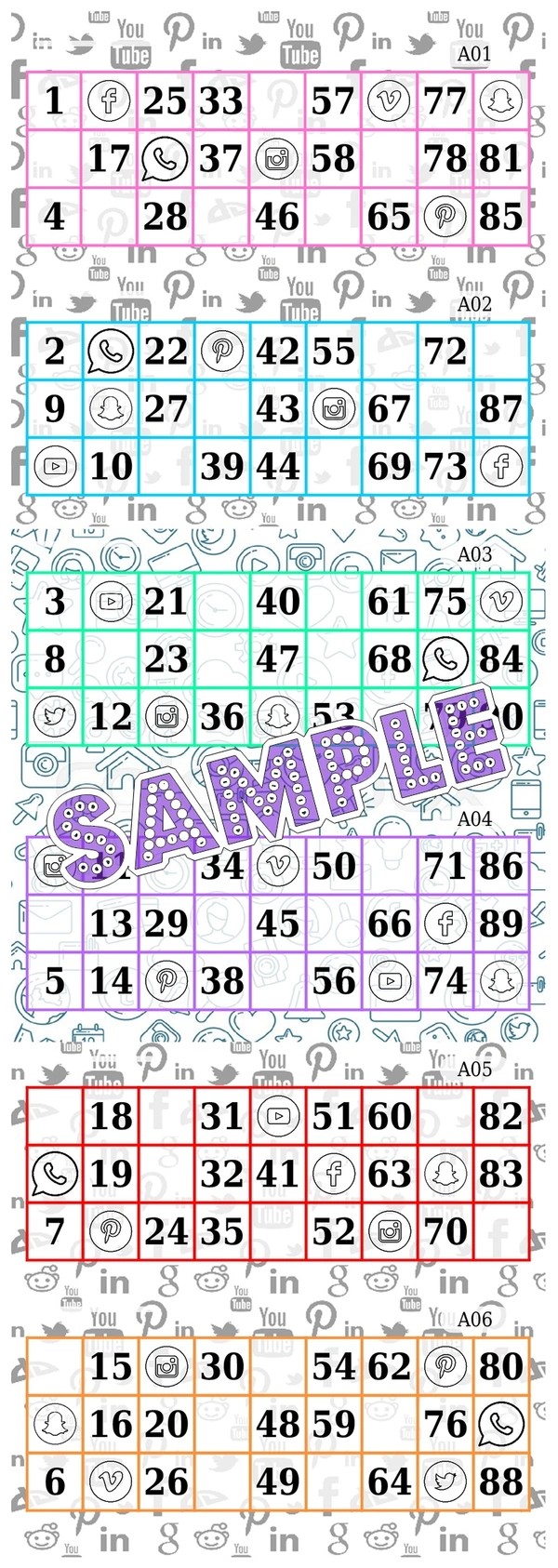 perty Social Network theme Tambola Housie (list3545) - 3.9 x 10.8