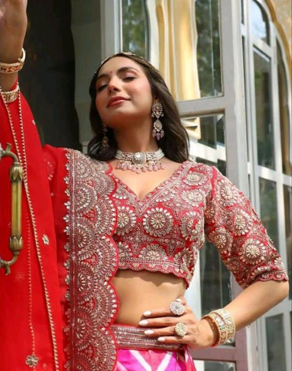 Beautiful Lehenga Choli And Attached Dupatta - Free, Magenta / Fuchsia