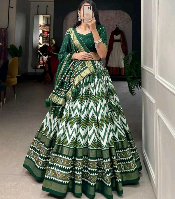 Beautiful Lehenga Choli And Attached Dupatta - Free, Pine Green