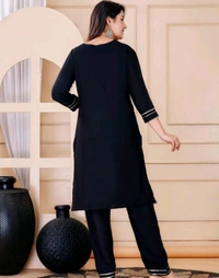 Beautiful Rayon Lace Work Kurti With Pant And Dupatta - Black, XXL
