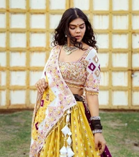 Multi White Lehenga Choli With Mirror Work And Attached White Dupatta  - Free