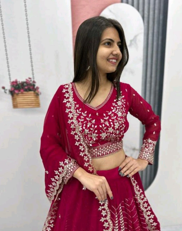 Beautiful Red Women Lehenga Choli With Dupatta - Bright Red, Free