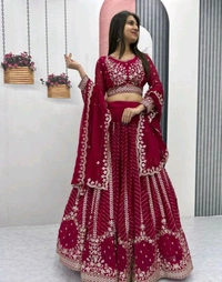 Beautiful Red Women Lehenga Choli With Dupatta - Bright Red, Free