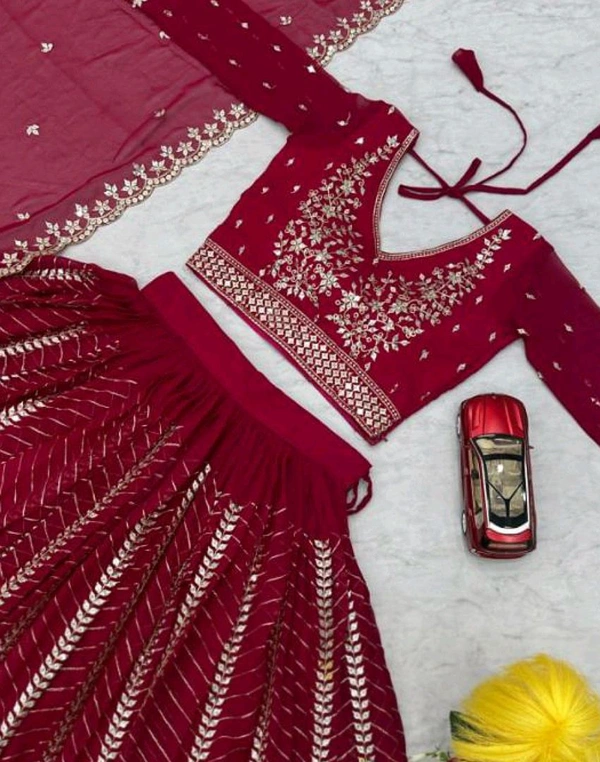 Beautiful Red Women Lehenga Choli With Dupatta - Bright Red, Free