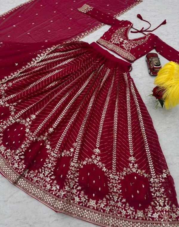 Beautiful Red Women Lehenga Choli With Dupatta - Bright Red, Free