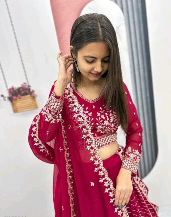 Beautiful Red Women Lehenga Choli With Dupatta  - Bright Red, XL