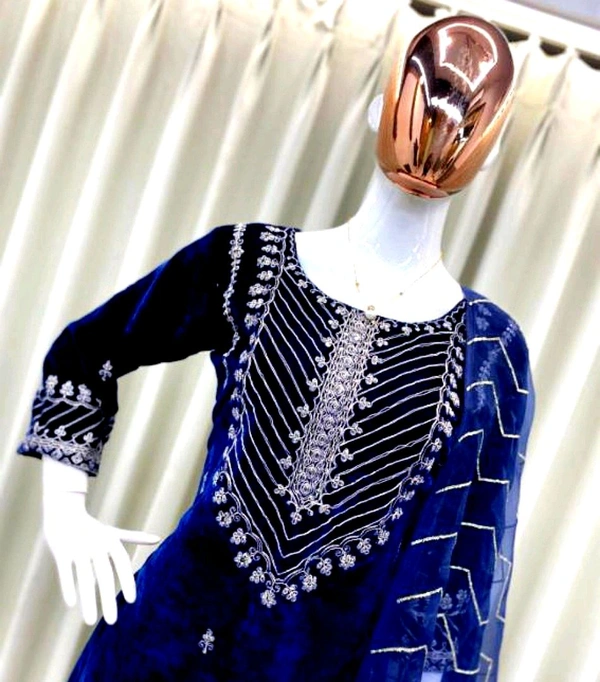 Women's Suit With Pent & Dupatta - Navy Blue, L