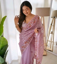 Women Beautiful Sarees With Blouse Piece - Free, Pink Lace