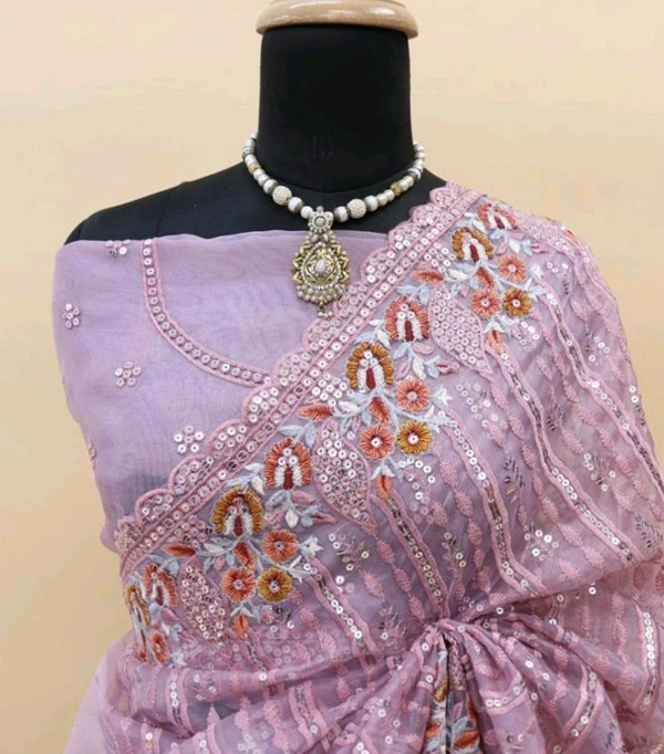 Women Beautiful Sarees With Blouse Piece - Free, Pink Lace