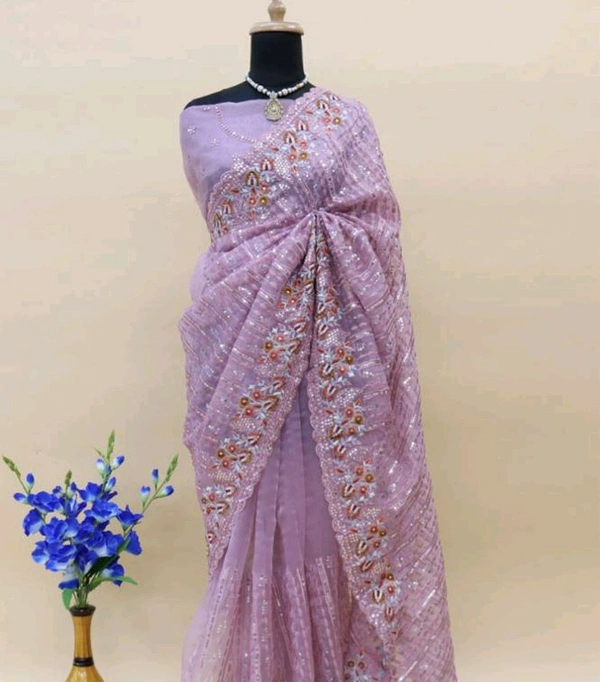 Women Beautiful Sarees With Blouse Piece - Free, Pink Lace