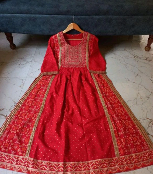  Rayon Naira Cut Kurtis With pant And Dupatta  - L, Red