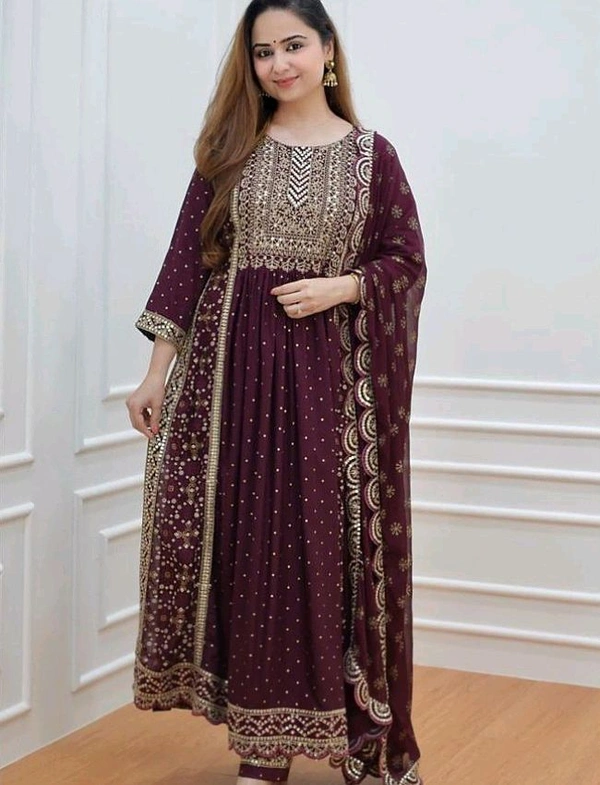  Rayon Naira Cut Kurtis With pant And Dupatta  - L, Purple