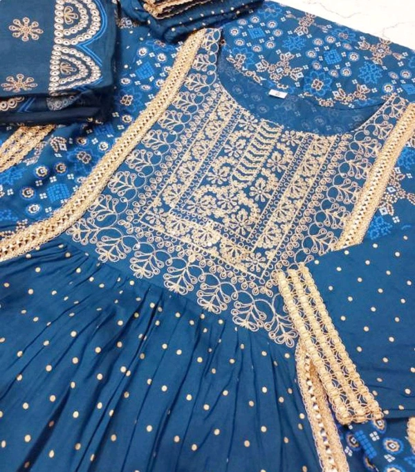  Rayon Naira Cut Kurtis With pant And Dupatta  - M, Venice Blue