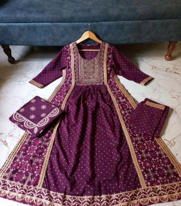  Rayon Naira Cut Kurtis With pant And Dupatta  - XXL, Purple